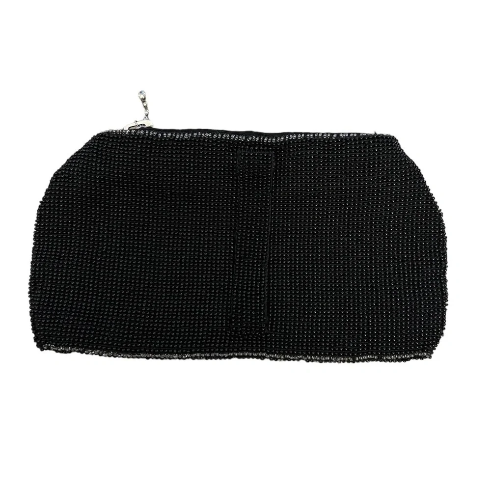 CZECH Glass Bead Small Black Geometric Beaded Medicine Coin Belt Zipper Pouch